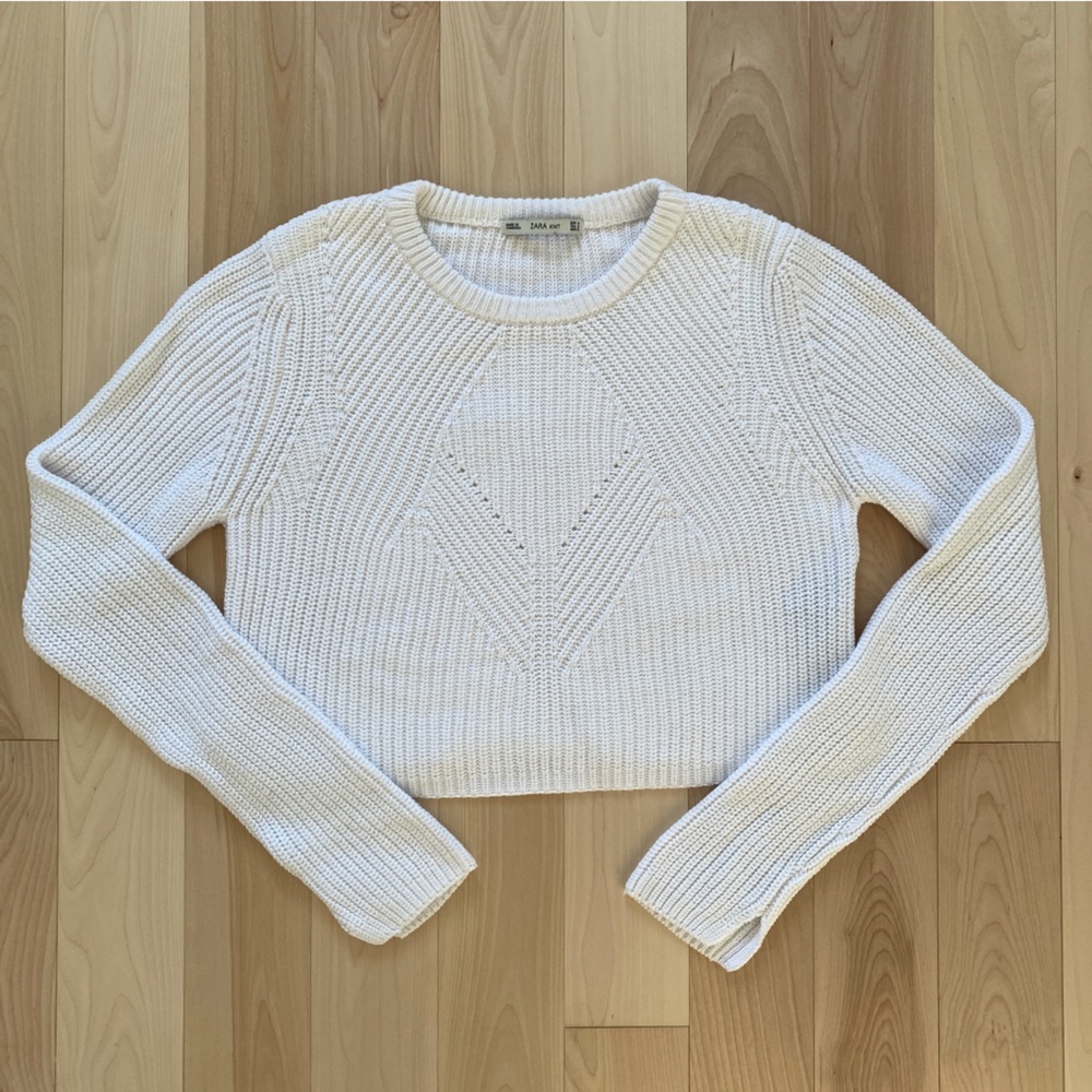 Zara Cropped Cotton Knit Sweater White